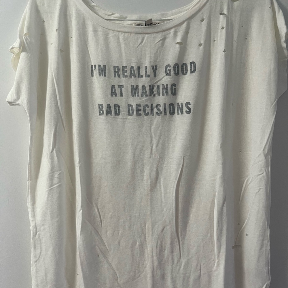 Express Distressed White Graphic Tee